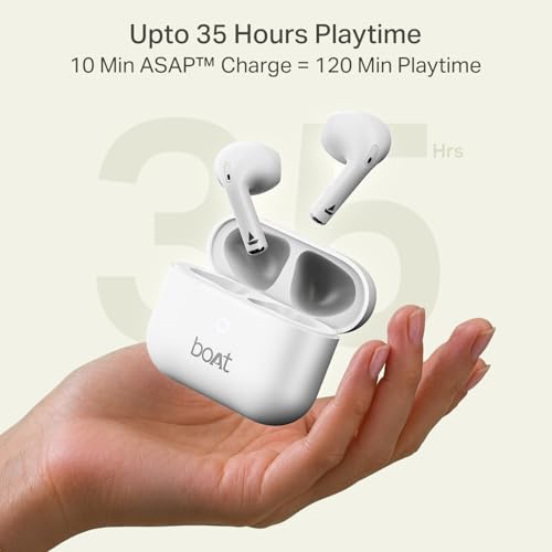 boAt 2026 Launch Airdopes Joy v2, 35H Battery, Pocketable Design, ASAP™ Charge, 13mm Drivers, Easy Touch Controls, ENx™ Tech, IWP™ & App Support TWS Bluetooth Earbuds with mic (Cloud White)