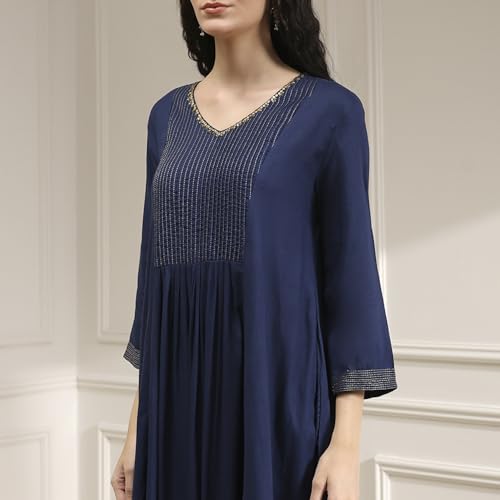 Biba Women's Rayon Kurta Set (SKDVINWIN30842AW25BLU_Blue