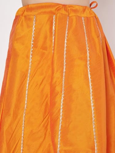 studio rasa Women's Dupion Kalidaar Embellished Bias Skirt for Festive Wedding Party (SKTC62413L_Orange_Large)