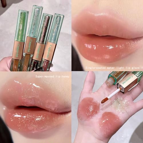 Cappuvini Forest Secret Double Headed Lip Glaze | Water Light Single-Coated Formula | Long Stay Waterproof Lips Care | Longlasting Shades Light Pink Nude Red-Brown | Moisturizing Lip Blam with Glossy High Shine Finish | Cute Floral Packaging for Teen Girl