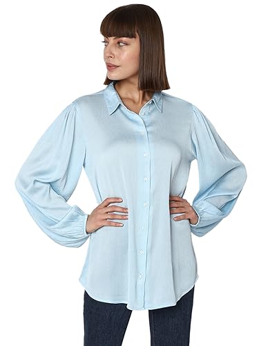 VERO MODA Women Solid Polyester Regular Fit Blue Shirt