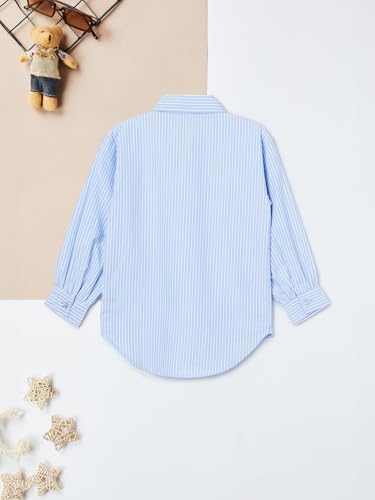 Max Girl's Full Sleeves Collared Regular Fit Striped Shirt Blue