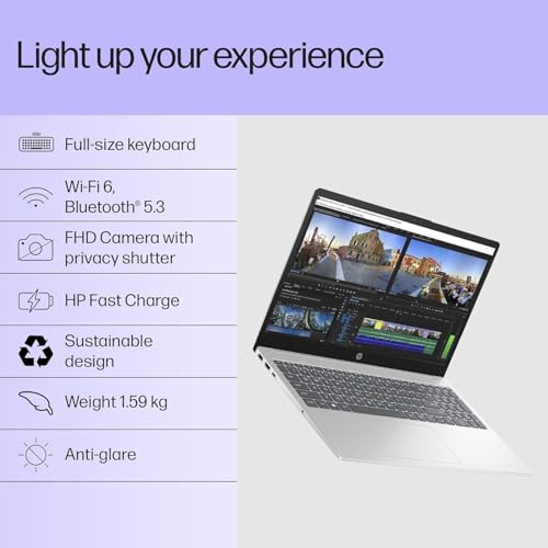 HP 15, Intel Core i3-1315U-13th Gen Laptop (8GB DDR4 Ram,512GB SSD) Anti-Glare, Micro-Edge,15.6''/39.6CMs FHD, Win11,M365 Basic(1yr),Office Home24, Silver,1.59kg, FHD fd0569TU