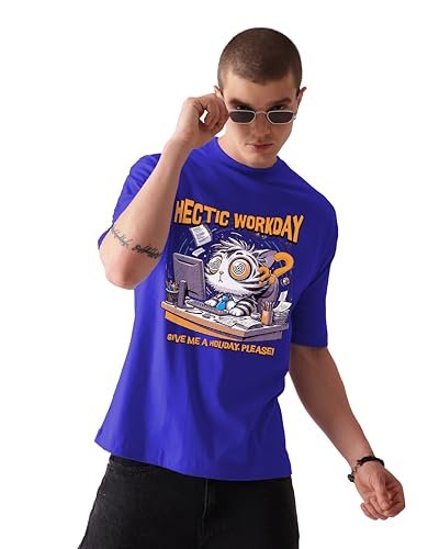 Starton Apparel 100% Cotton Anime Funny Drop Shoulder Oversized Baggy Fit Half Sleeve Round Neck Unisex T-Shirt for Men Women (in, Alpha, M, Plus, Royal Blue)