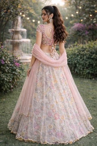 RANGOLI ART Lehenga Choli For Womens Pure Chinon Silk Fabric With Beautiful Embroidey Work Chaniya choli wedding-letest-fashion Light Colour