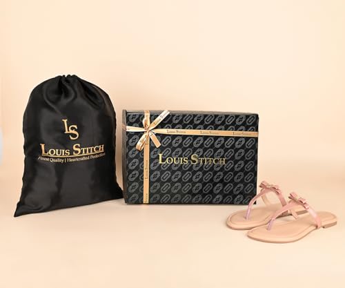 LOUIS STITCH Women’s Slip-On T-Strap Flat Sandals | Open Toe Peach Pink Stylish Sandal for Ladies, Fashionable and Comfortable Sandal | LSOF-FI01-TSNU | (UK 8)