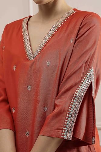 Biba Women Orange Viscose Rayon Straight Solid Kurta_40