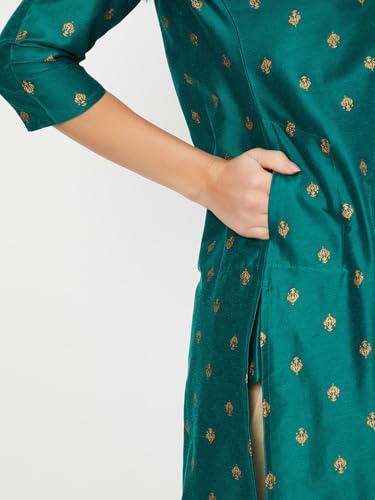 Max Women Embroidered Straight Kurta (Green_M)