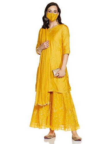 BIBA Women Embroidery Relaxed Salwar Kurta Dupatta(SKD7303_Yellow_32)