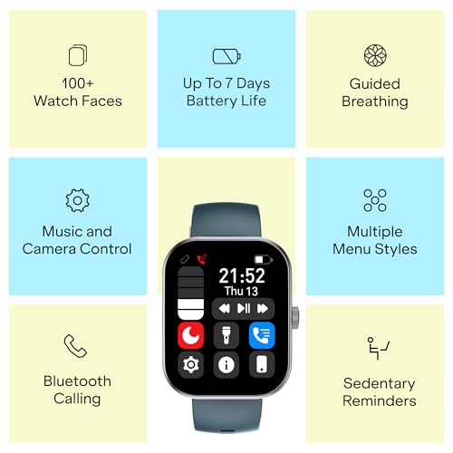 boAt Wave Sigma 3 Curv Smartwatch with 2.01” (5.33 cm) Immersive Curved Display, Metallic Finish, Functional Crown, BT Calling, Sleep, Stress, Heart Rate & SpO2 Monitoring, SOS, IP68 (Cyan Blue)