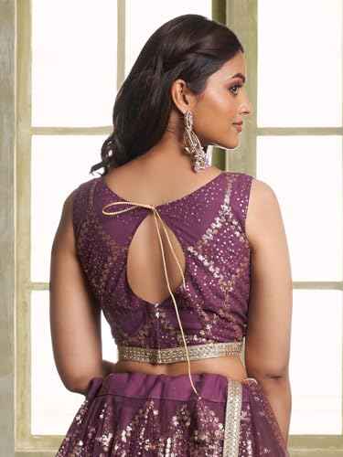 Zeel Clothing Women's Thread Sequins Work Embroidery Soft Net Lehenga Choli with Dupatta (NFH-2206-Wine-Women-Lehenga-Choli-Latest; Free Size)