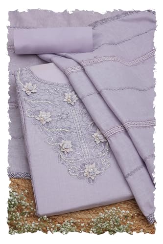 Soch Womens Lavender Linen Solid Unstitch Dress Material With Corsage