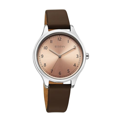 Titan Workwear Quartz Analog Rose Gold Dial Brown Colour Leather Strap Watch for Women