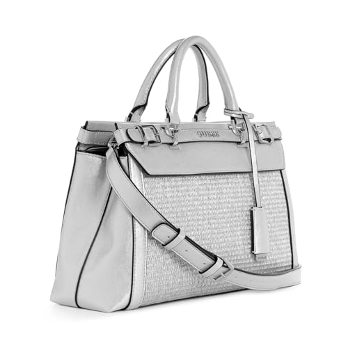 GUESS Women's Silver Solid Satchel Bag| Ladies Purse Handbags | Gift For Ladies
