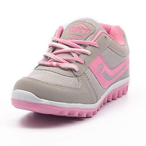 ASIAN Women's Cute Sports Running Shoes,Walking, Gym Casual Sneaker Lace-Up Shoes for Girl's Light Grey and Pink - SaumyasStore