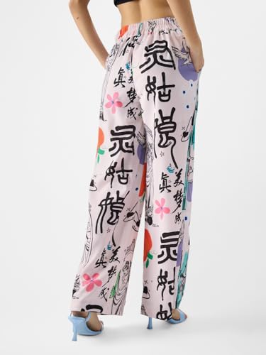 The Souled Store Textured Pant: Cinderella Women and Girls Buttoned White All Over Printed Viscose Blend Straight Fit Pants