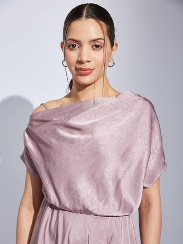 Latin Quarters Women Pink Halter Neck Half Sleeves Solid Fit & Flare Dress