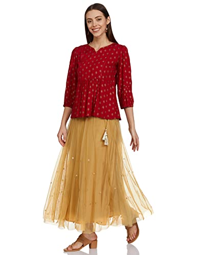 W for Woman Polyester Gold Gathered Skirt