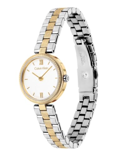 Calvin Klein Gleam Qtz Basic Slim White Shimmer Color Round Dial Women's Watch | Two Tone Stainless Steel Material | Bracelet Watch - 25100226