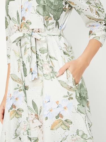 Max Women's Pure Cotton A-Line Midi Dress (DTI3701A_Green