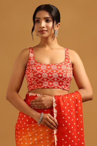 Soch Womens Orange Modal Silk Tie Dye Bandhani Saree
