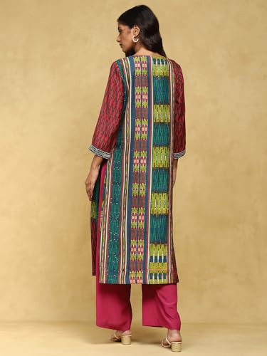 Ritu Kumar Teal Printed Viscose Kurta With Pant And Dupatta