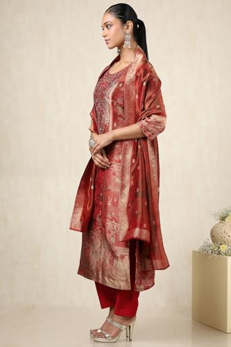 Soch Women's Dola Silk Salwar Suit Set (EWS5CD21718_Maroon_M)