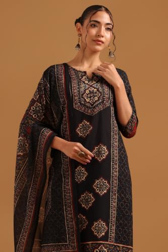 Soch Womens Black Cotton Printed Ethnic Motifs Digital Print Salwar Suit
