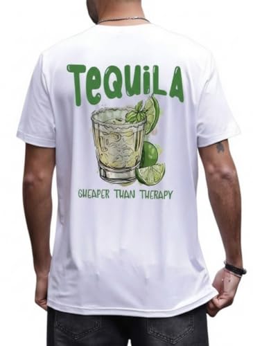 GURIK Men's Oversized Baggy Fit Drop Shoulder Printed Tshirt(SF-Mens-Oversize-Tshirt-Teqila-White-S)