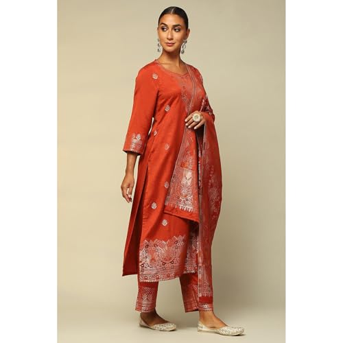 Rangriti Women's Acrylic Kurta Set (WNTRWR19646AW24RSTRED_Rust-Red