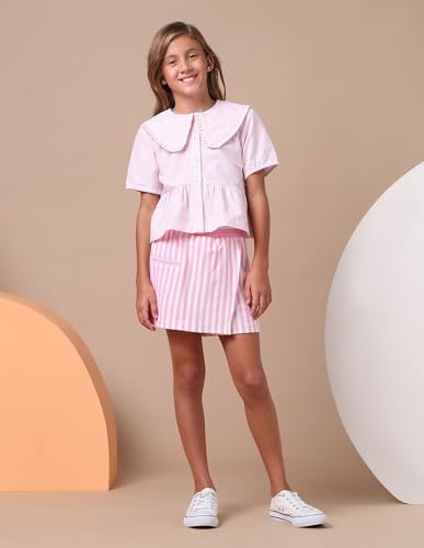 U.S. POLO ASSN. Girls Vertical Striped Skorts (UGSKR0046_Light Pink_3-4Y)