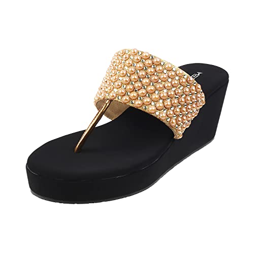 Metro Womens Synthetic Antic Gold Slip Ons - SaumyasStore