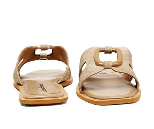 LOUIS STITCH Women’s Fashion Flat Slip On Sandals | Open Toe Beige Stylish Flat Slipper for Ladies, Comfortable All Day Wear Slipper (LSOF-LDSL-SQBBGD) (Size- 8 UK)