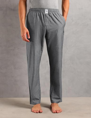 U.S. Polo ASSN. Mens Solid Cotton SS001 Sleep Sets(Grey Mel| Black L