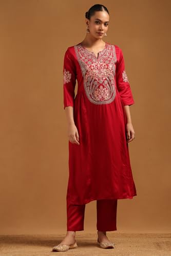 Soch Womens Red Viscose Blend Floral Salwar Suit