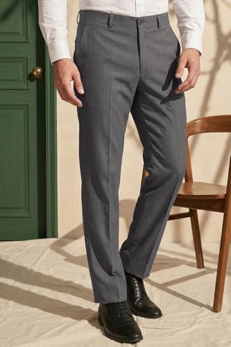 Louis Philippe Men Grey Slim Fit Solid Flat Front Formal Trousers