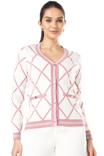 Annabelle by Pantaloons Women's 60% Viscose, 28% Nylon, 12% PBT V Neck Cardigan (110151971001_Zephyr