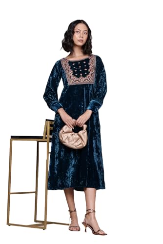 Aarke Ritu Kumar Teal Inara Velvet Midi Dress