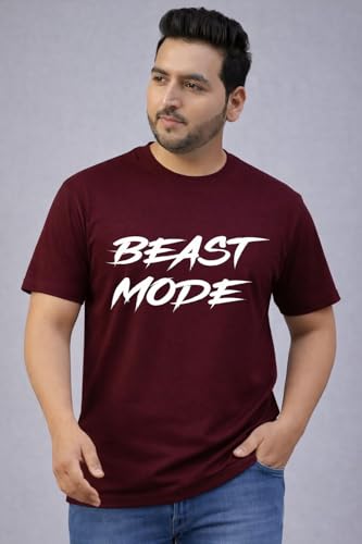 THE SOUTH STORE Men's Maroon Round Neck Half Sleeve Printed Plus Size T-Shirt | Beast Mode