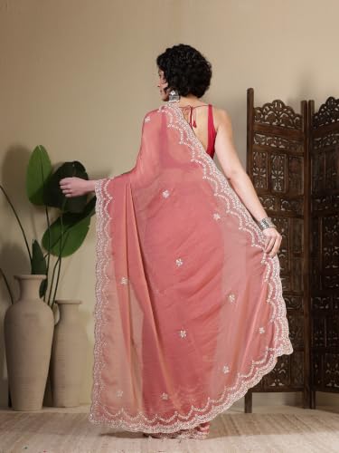 Meena Bazaar Georgette Saree For Women |PINK Colour
