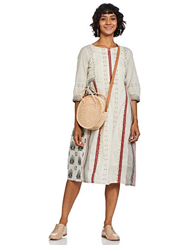 W for Woman Women's Cotton a-line midi Dress (20FEW13248-113672_Ecru_8 (Small))