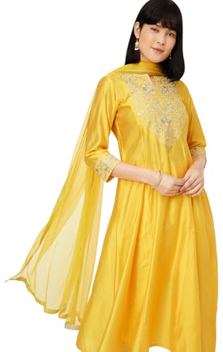 Max Women's Silk Kurta Set (EXST42038YELLOW_Yellow