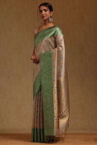 Soch Womens Beige Tussar Woven Design Saree