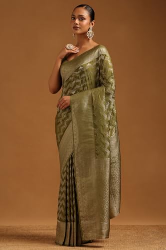 Soch Womens Olive Georgette Zari Woven Saree
