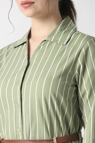 Women Olive Stripe Formal Dress