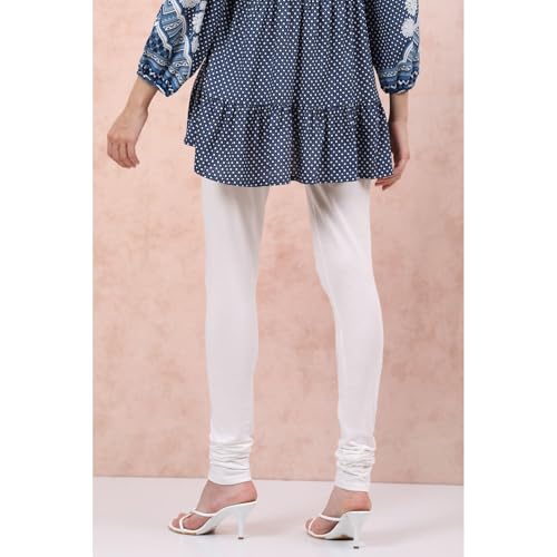 Rangriti Women White Cotton and Jersey Leggings_XL