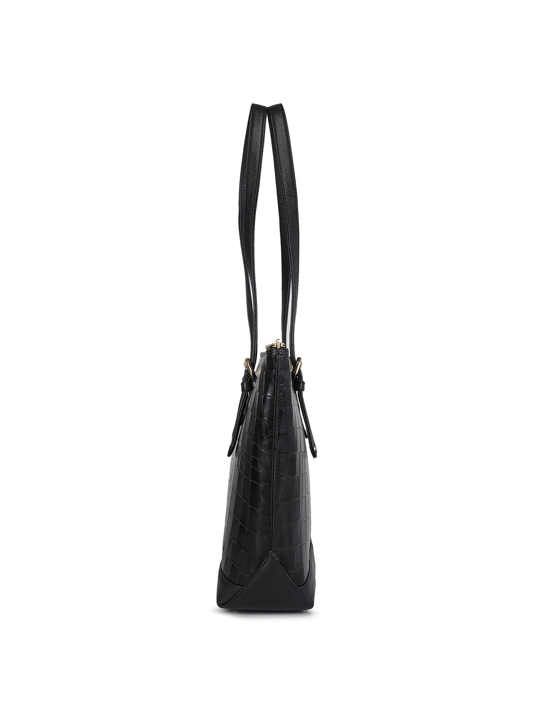 Da Milano Womens Genuine Leather Black Tote (0388OL) (Medium)