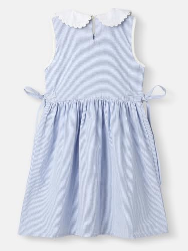 Nautinati Girls' Cotton Peterpan Collar Dress with Front Pockets and Cat Patches