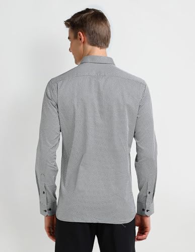 ARROW Men's Geometric Regular Fit Shirt (ARAEOSH1731_Black