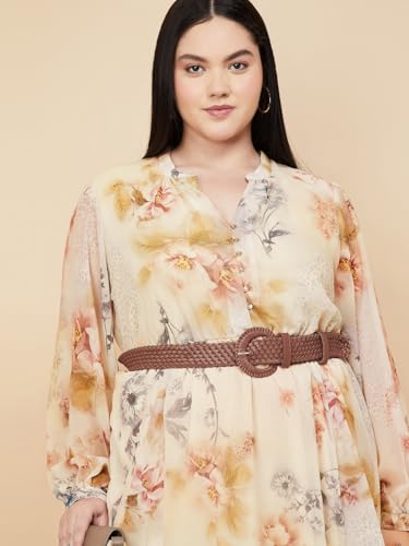 Max Women's Polyester A-Line Below The Knee Dress (DTI3805P_Ivory